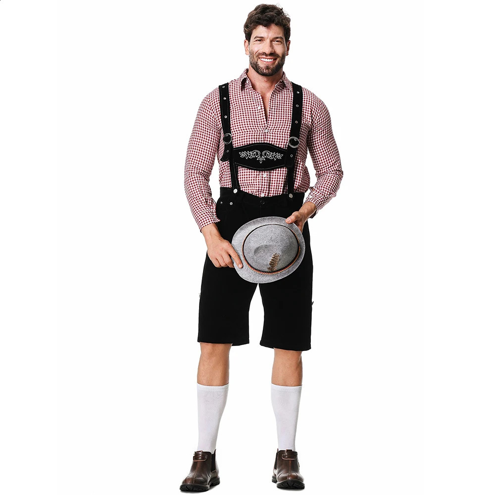Three piece beer festival Lederhosen mens clothing Bavarian German Beer Festival pendant shirt hat roleplaying set 240823