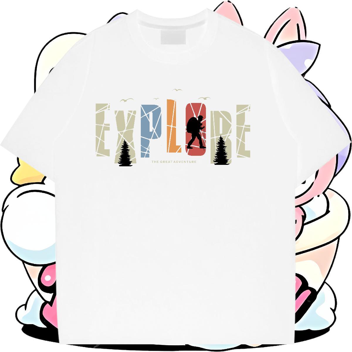 Wholesale Unisex Tshirts 230g Cotton tree Sports Street Wear T Shirt For Woman Breathable Short Sleeve Cartoon Print Tee Shirt