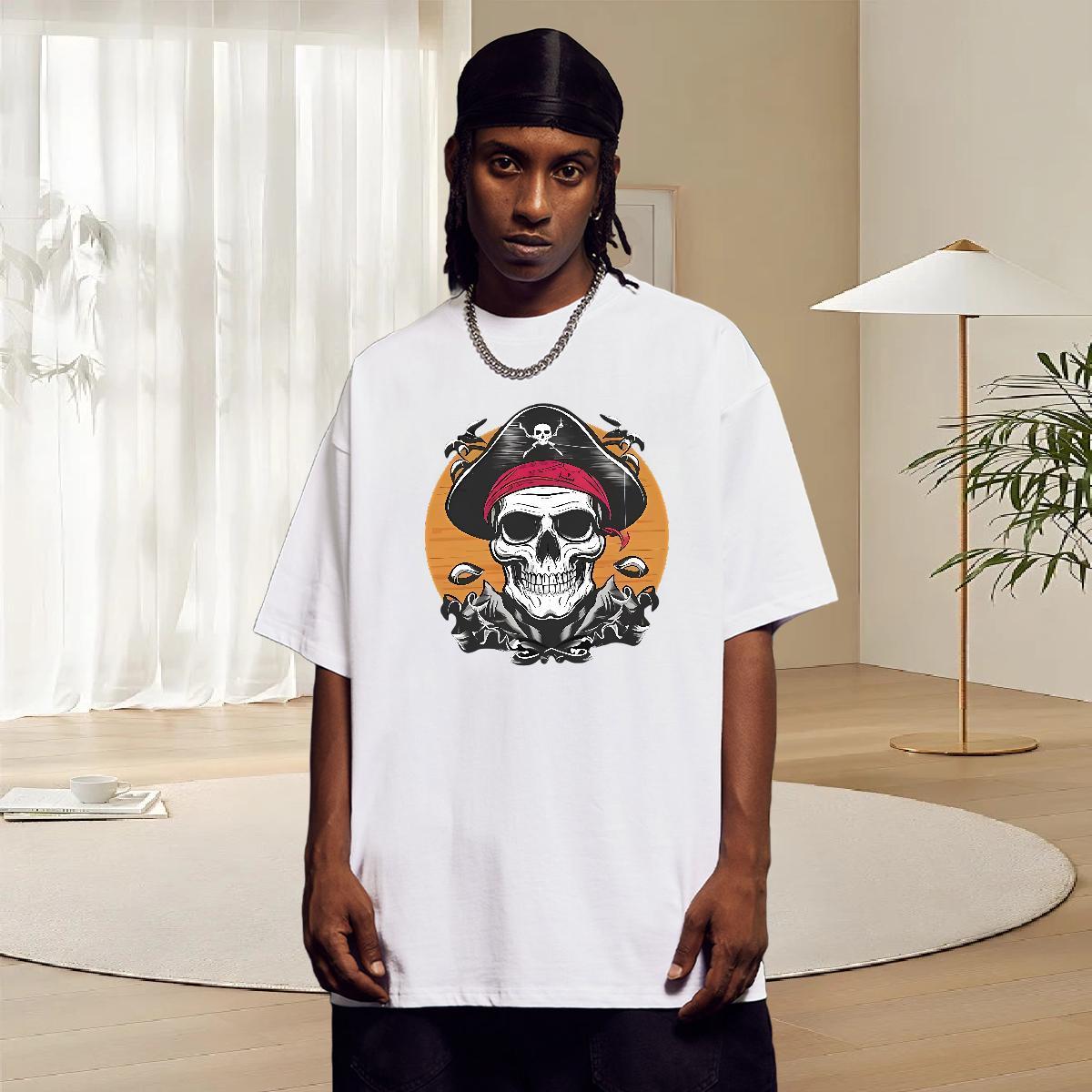 Wholesale T Shirts Men 230g 100% Cotton skull Hip Hop Street Oversized 3XL 4XL Breathable Short Sleeve Men Tees Classic Casual Clothes