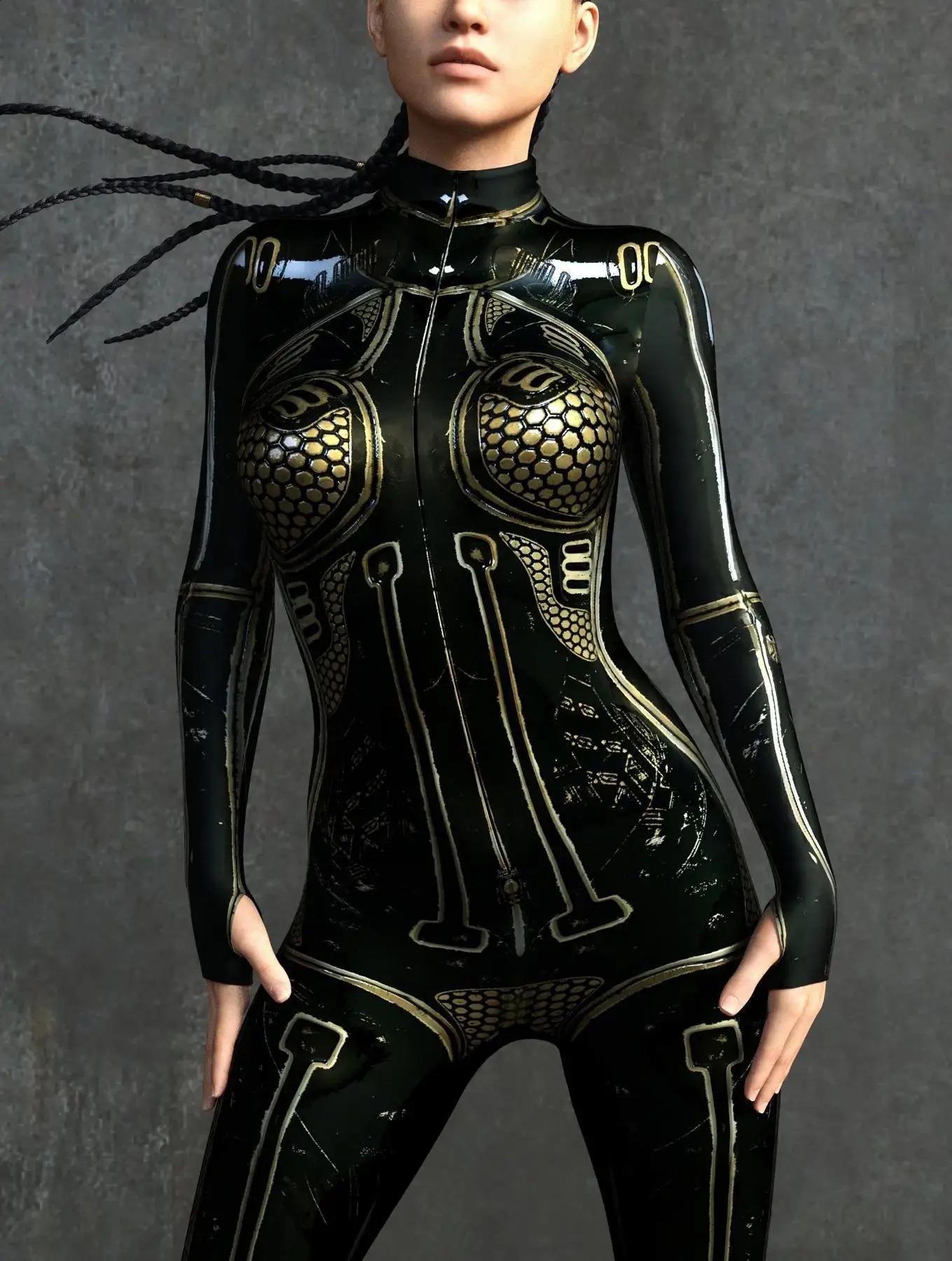 Mechanical cyberpunk tight fitting womens zipper jumpsuit Zentai 3D Halloween game party costume female roleplaying set 240823