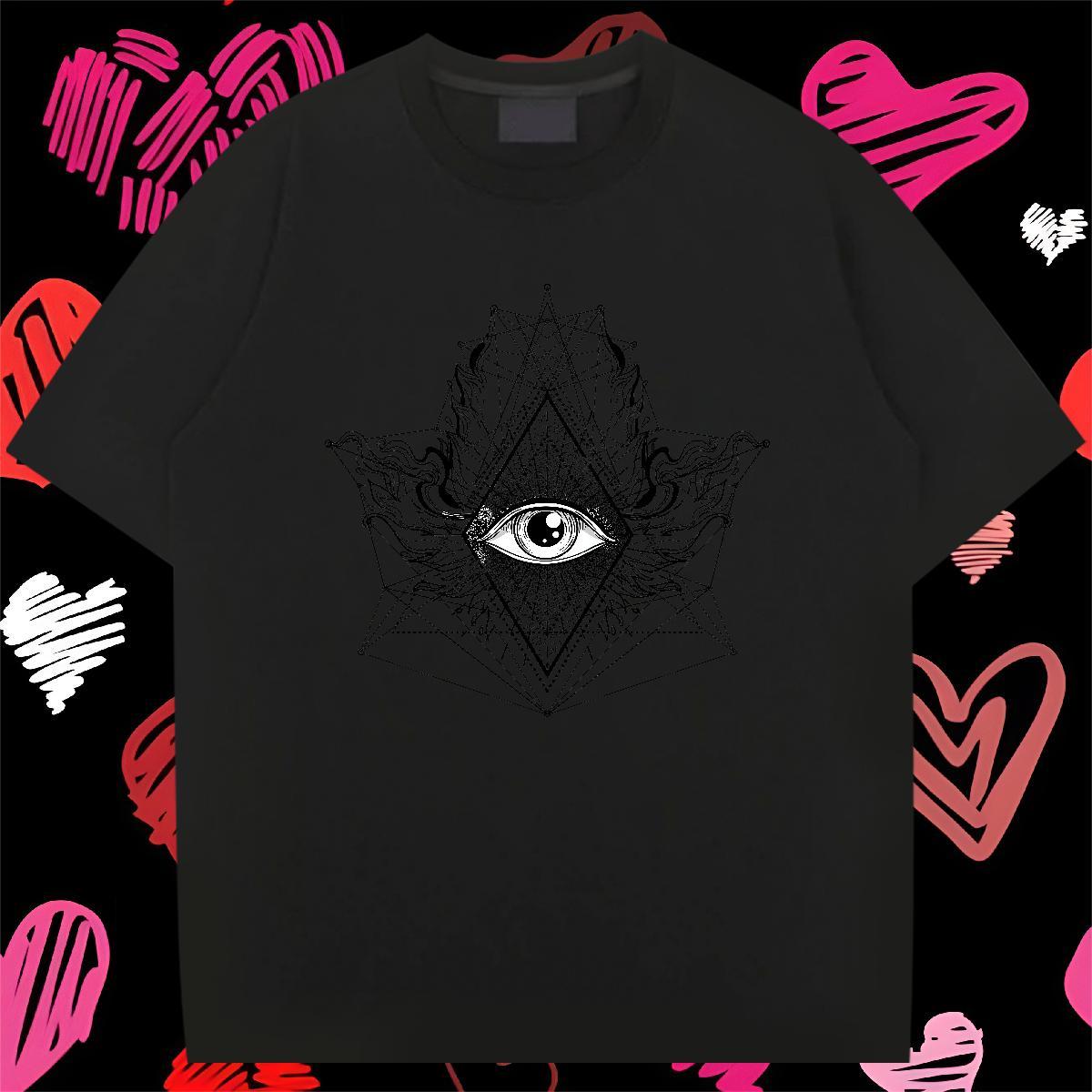 Wholesale T Shirts Men 230g Pure Cotton eye of the devil High Street Hip Hop DIY Logo Oversized Short Sleeve O-Neck Tshirts Fashion Designer Tops Shir