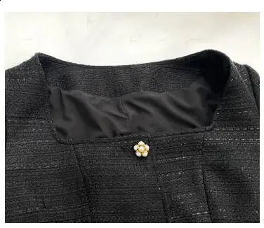 est Lady Elegant Tweed Wear Sexy Square Neckline Single-breasted Feathers Long Sleeve Wome Short Mini Black Dress 240824