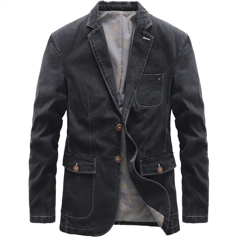 SpringSummer Denim Jacket Mens Wear Seamless Cotton British Style Solid Color Small Set Casual 240824