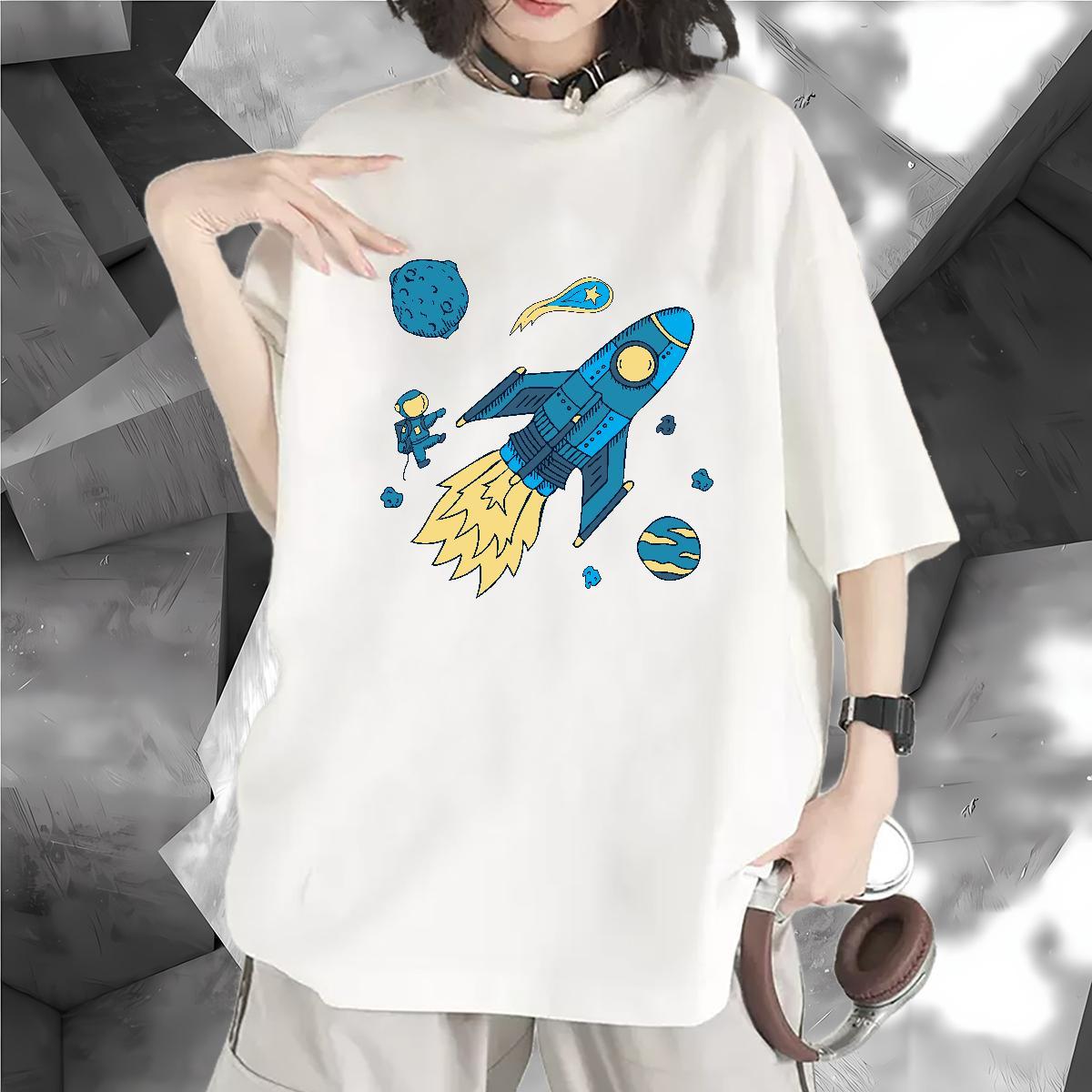 Wholesale Woman Tshirt 230g 100% Cotton universe Spring Summer T-Shirts Breathable Short Sleeve Cartoon Anime Tshirts