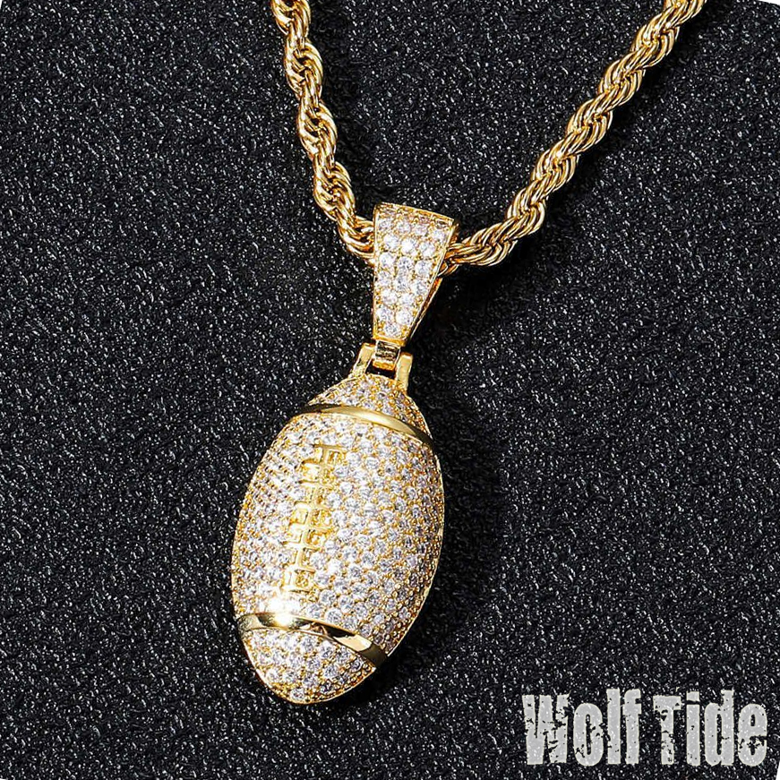 New Necklace Hip Hop Football Pendant With Zircon Inlaid Personalized Sports Trendsetter Men's Cubic Zirconia Aesthetic Colar Bijoux Accessories 