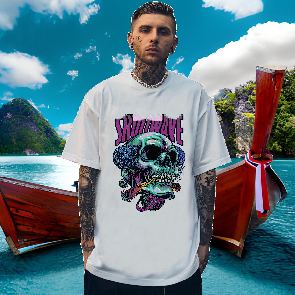 Cool T shirt 100% Cotton 230g skull Beach Custom Anime Breathable Short Sleeve Men Clothes T-Shirt 2024 Designer Tops Shirt