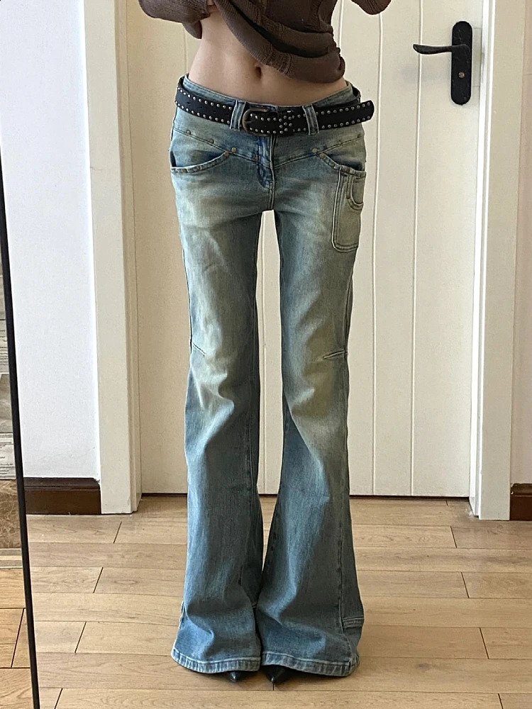 Womens Gyaru Japanese Harajuku Y2K Street Clothing Low end Flame Denim Pants Jeans 2000s Retro Clock Bottom Trouser Kpop Goth 240823
