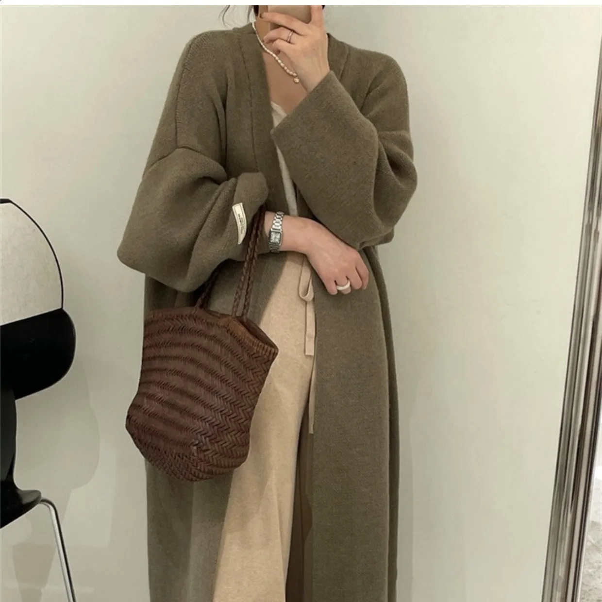 Lazy Wind Long Sweater Coat Women 2024 Autumn and Winter Highgrade Knit Cardigan Loose 240823