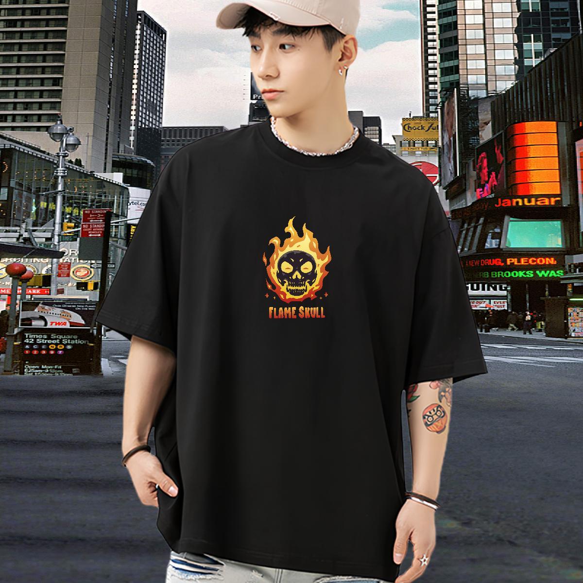 Comfortable Mens T Shirts 230g Cotton skull Summer Casual DIY Printed Breathable Short Sleeve Men Tops Tees 2024 Clothings