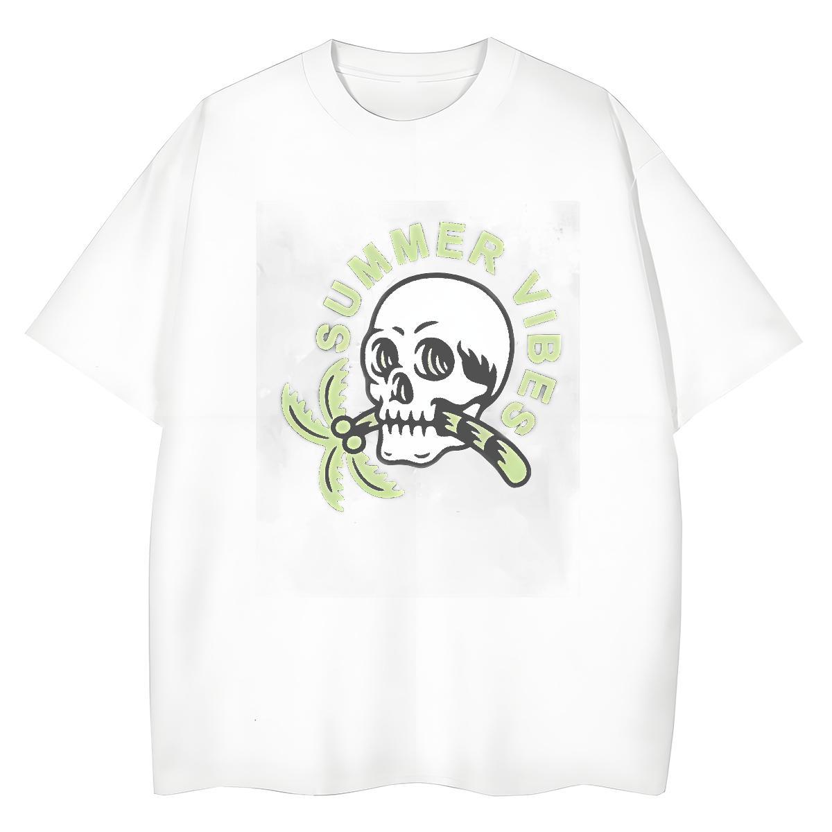 Wholesale T Shirts Men 230g Pure Cotton skull Street Wear DIY Round Neck Short Sleeve Tshirt for Man Woman New Tees