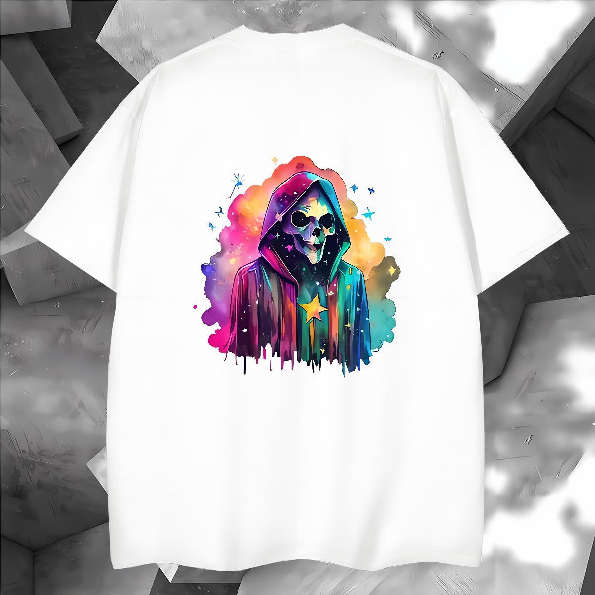 Soft T Shirt For Man 230g Pure Cotton skull Daily Outfit Skull Breathable Crew Neck Mens Tshirts Fashion Casual Tees Shirts