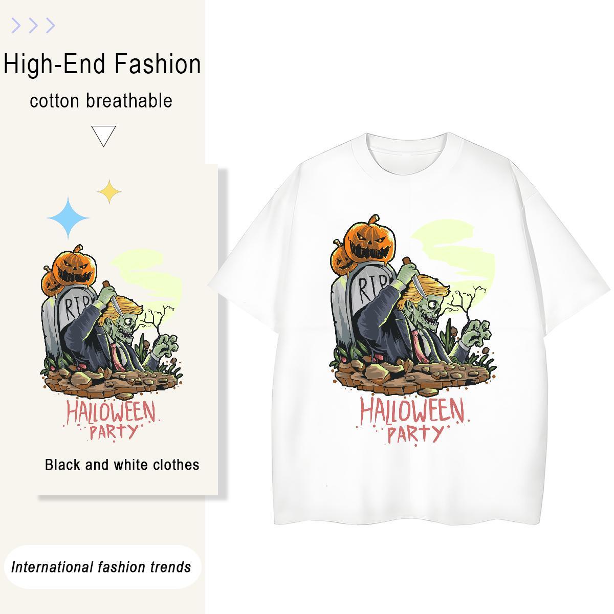 Fashion Design Men Tshirts Halloween High Street Hip Hop 230g Pure Cotton Tops Round Neck Short Sleeve Cool Design T Shirt For Man Cartoon Print