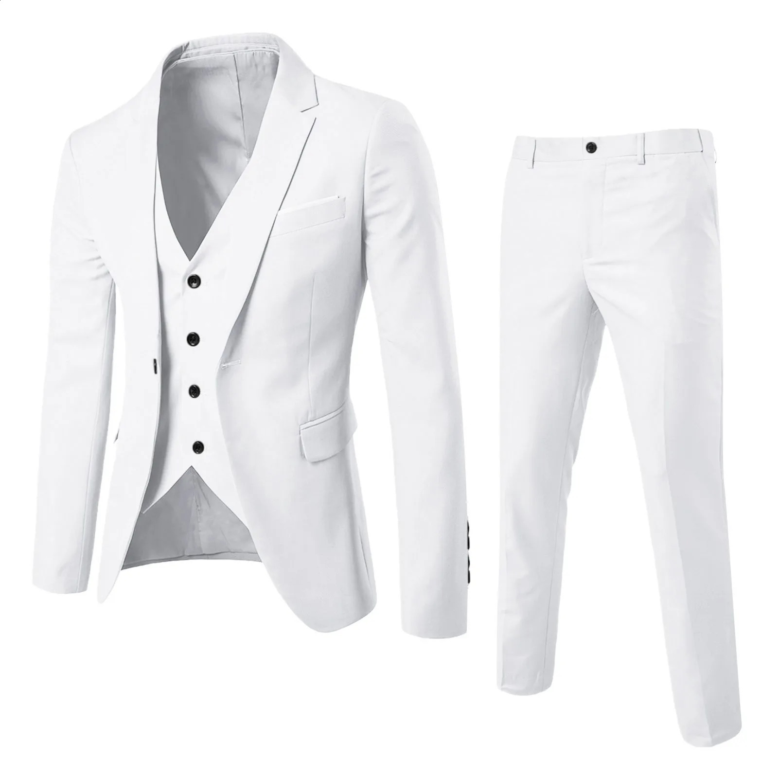Mens 3piece wedding fashion simple elegant jacket formal business y vest pants classic solid set 240824