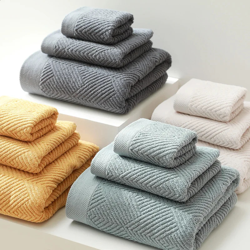 3Pcs 100% Cotton Bath Towels Set Soft Solid Color Women Large Face Towel Highly Absorbent Bathroom Towels Adults Hand Washcloths 240823