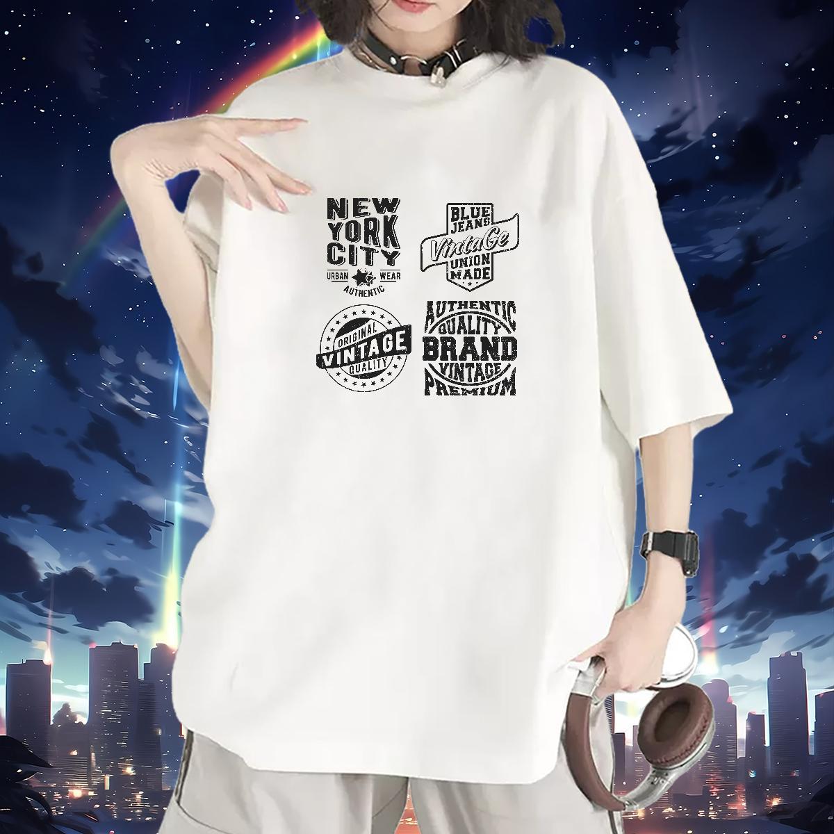 Unisex Woman Tshirt 100% Cotton 230g letter Sports Casual T Shirts Women Round Neck Short Sleeve Cartoon Anime Clothes Shirt