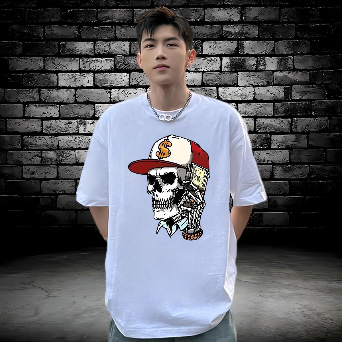 Designer Man T Shirts 100% Cotton 230g hat Casual Skull Breathable Men Clothes T-Shirt 2024 New Wear