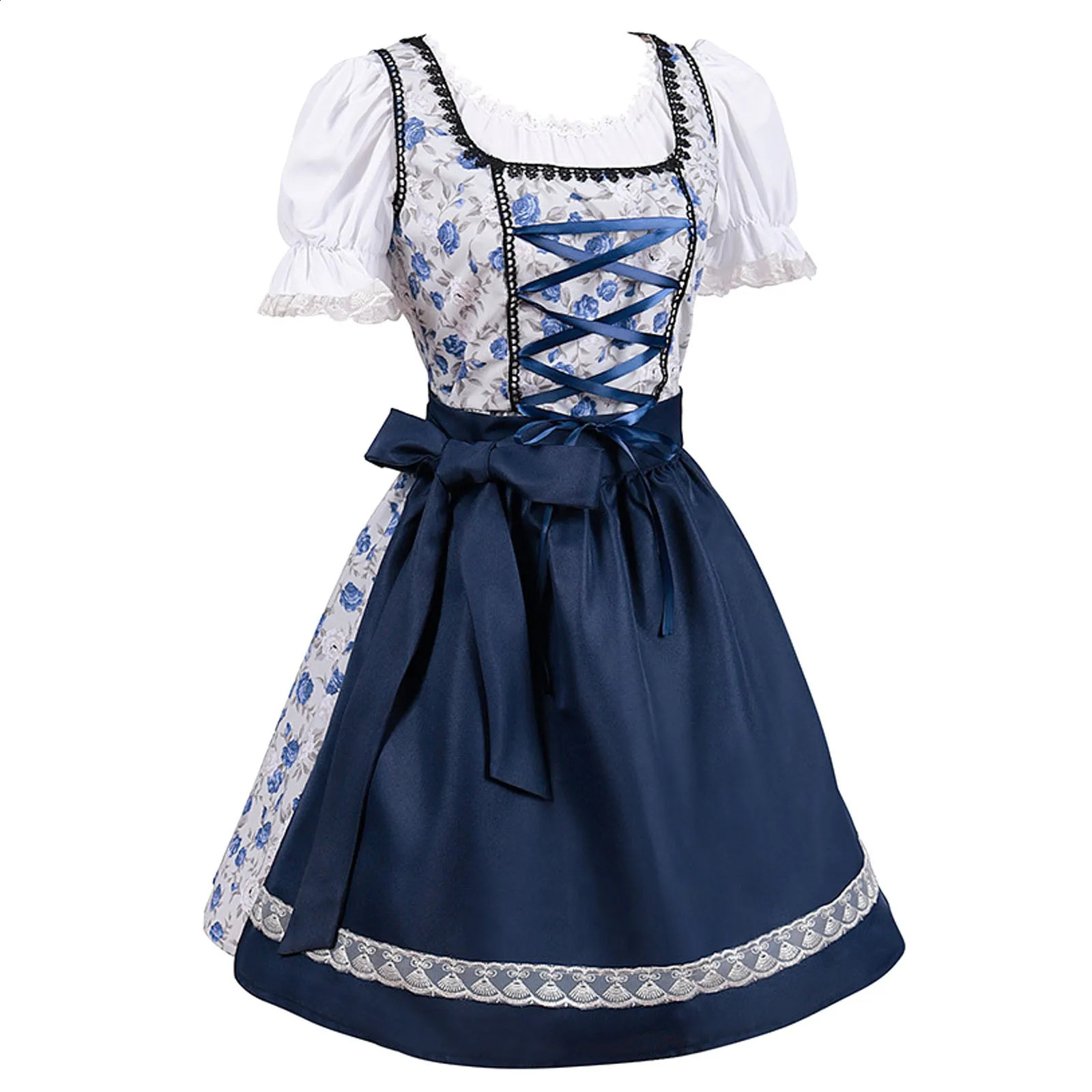 Dirndl Womens Beer Festival Costume Bavarian National Blue Grid Club Role Playing Carnival Halloween Fancy Party Dress 240823