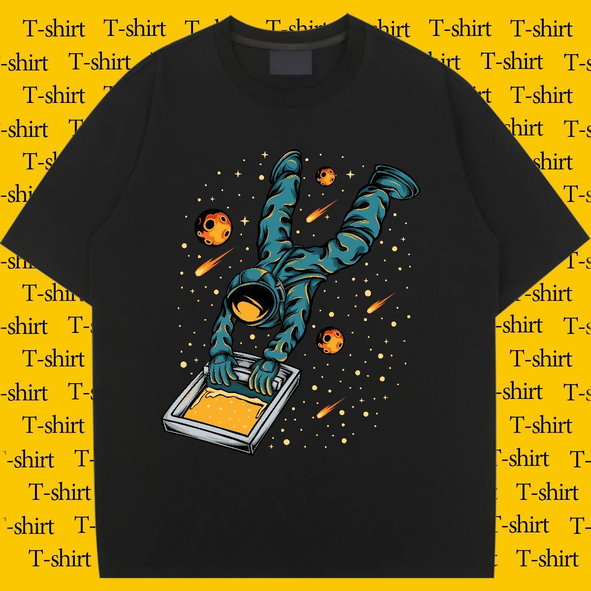 Designer Unisex Tshirts 230g Pure Cotton space High Street Hip Hop T Shirt For Woman Breathable Short Sleeve Cartoon Print Tops