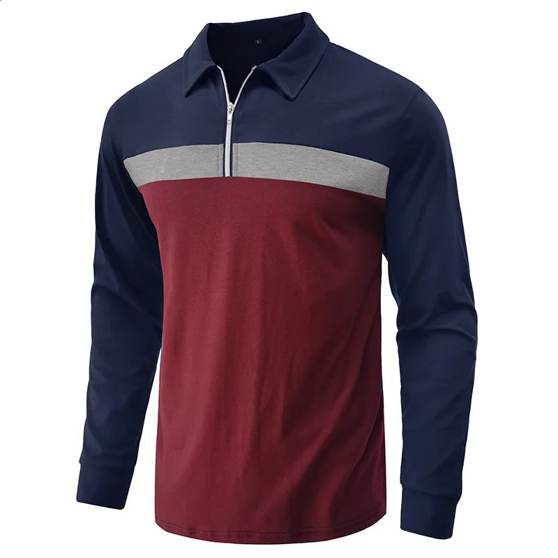 Polo Mens T-shirt in European and American Sizes Lapel Patchwork Polo Shirt Foreign Trade Mens Long Sleeved Shirt 240824