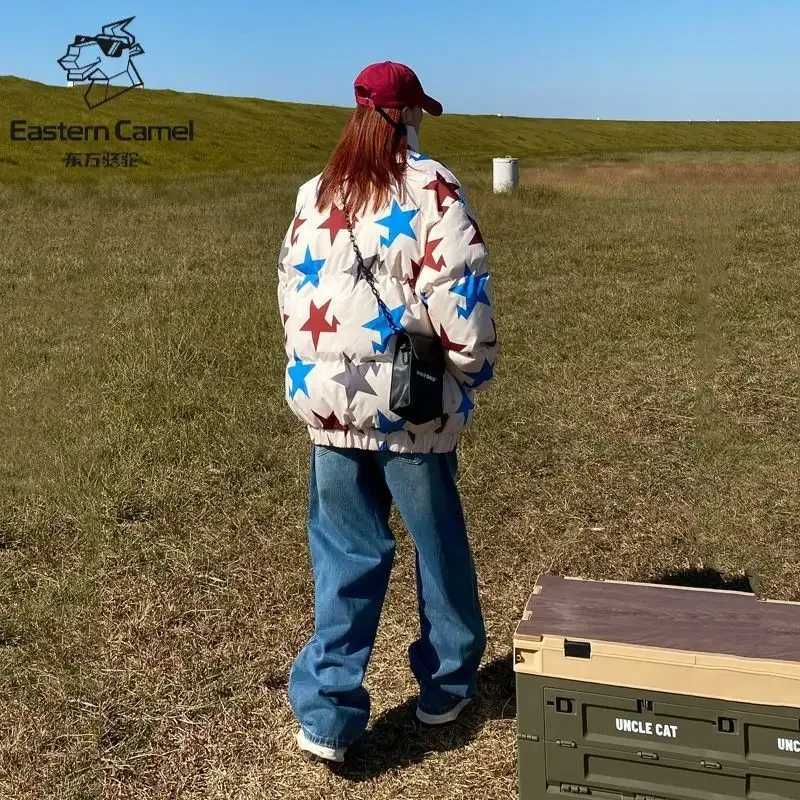 Women's Down Parkas American style retro star shaped thick cotton pad park clothing fashionable loose couple jacket mens Y2K clothing Y240824DX2B