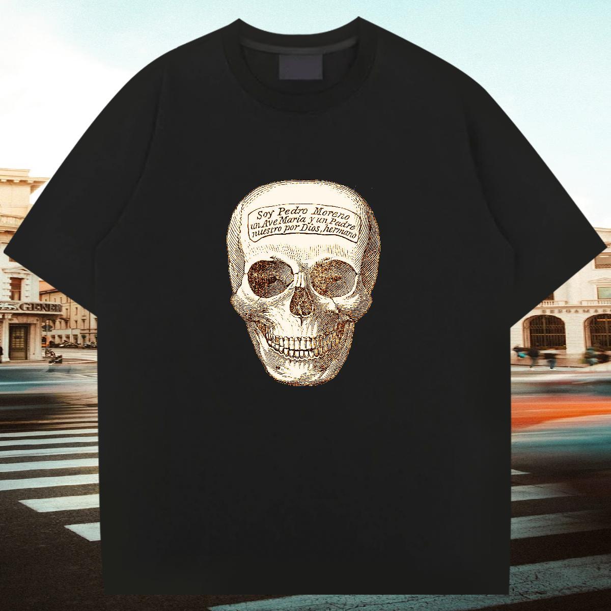 TOP Quality T Shirts Men 230g Pure Cotton skull Daily Wear Floral Print Breathable Short Sleeve Tshirts 2024 Summer Polos