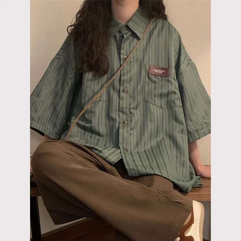 Zoki Vintage Striped Women with Tie Blouses Harajuku Oversized Loose Preppy Tops Japanese Summer Fashion Long Sleeve Shirts 240823