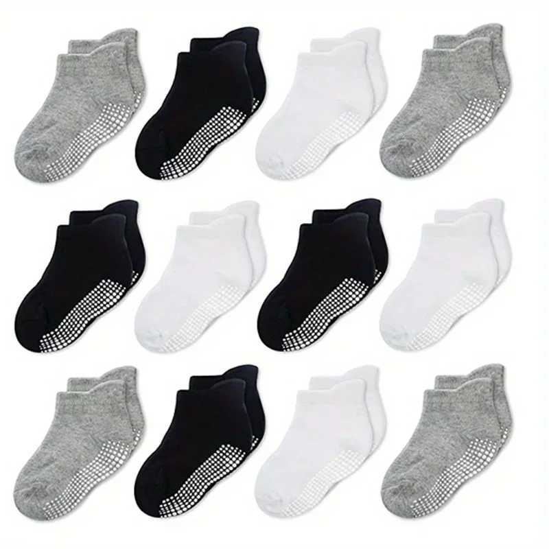 6 or 12 Pairs 0-5 Years Old Non-Slip Kids Socks with Grip Little Girls Boys Ankle Socks Infants Toddlers Children Floor Socks CL240824