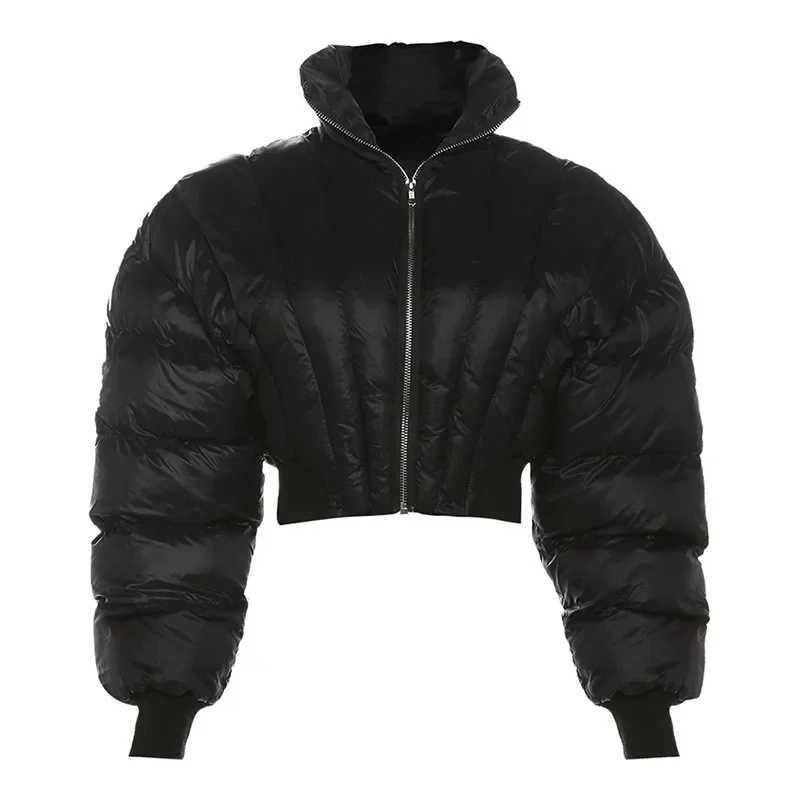 Womens Down Parkas Strt Womens Wide Shoulder Inflatable Jacket High Waist Heating Bubble Coats Ultra Thin Inflatable Jacket Parkas Zipper Cutting Par 