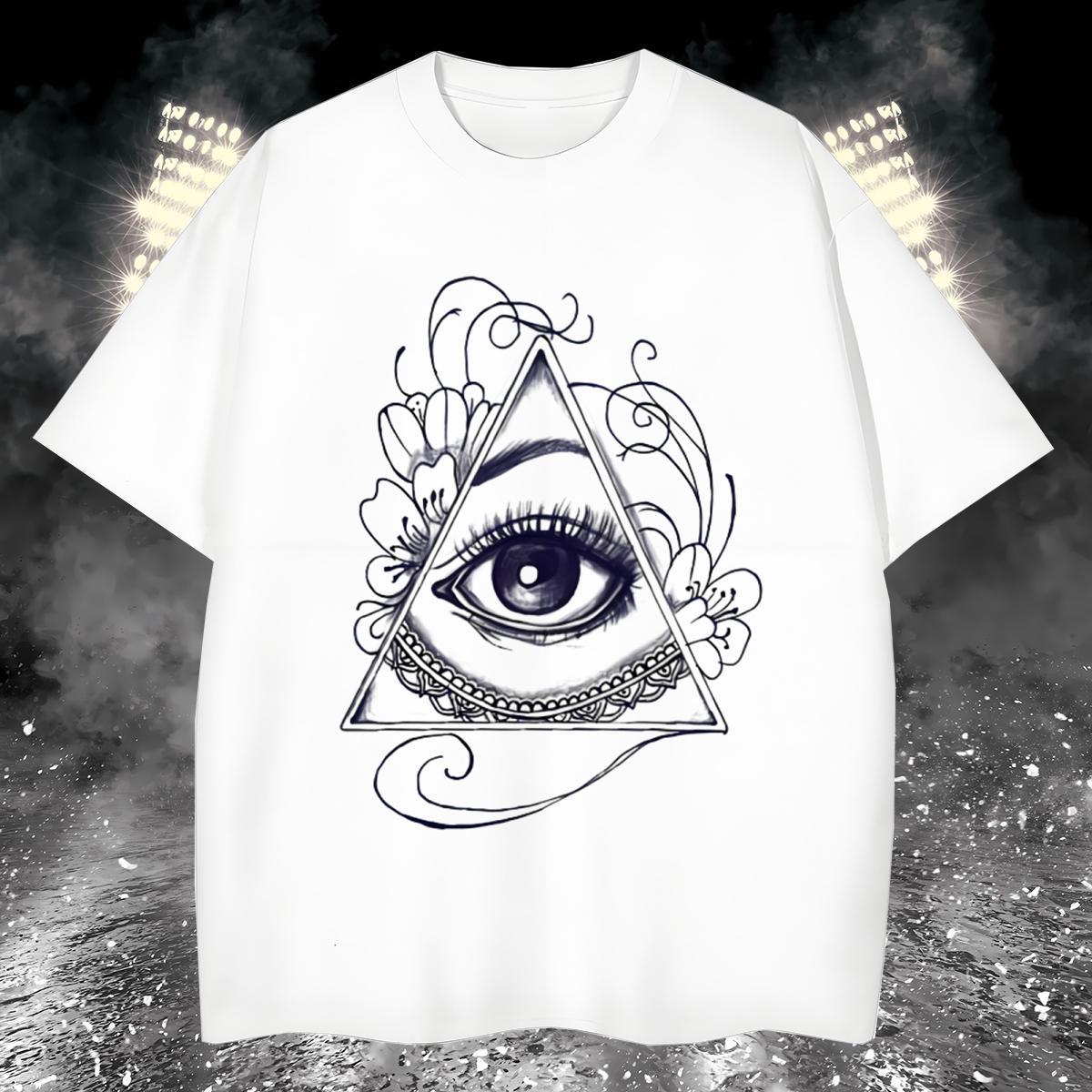 High Quality Men T Shirts 230g Cotton eye of the devil Street Casual DIY O-Neck Short Sleeve Men Tops Tees New Tops Shirt