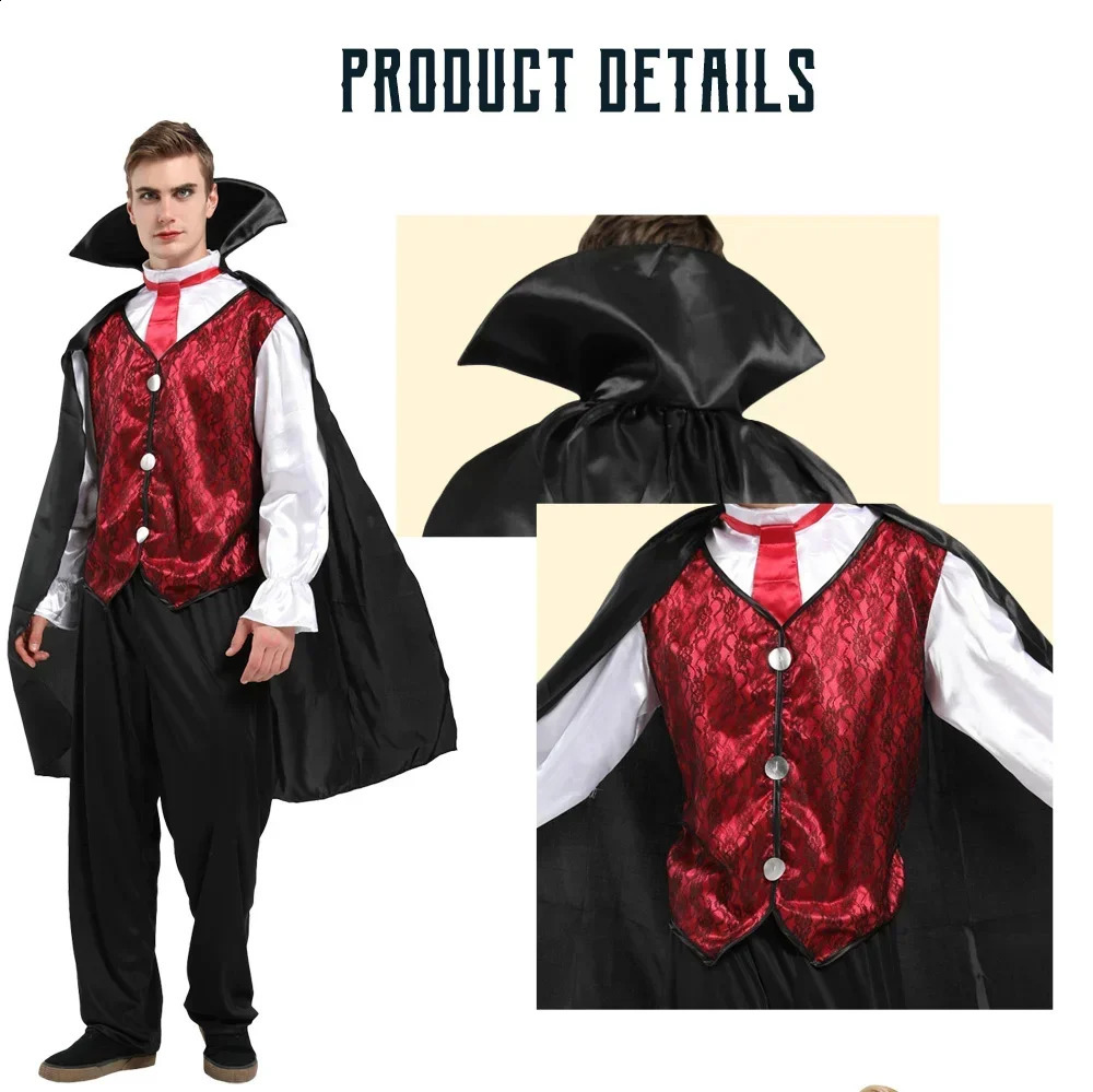 Halloween male roleplaying costume paired with shirtpantsvestcape mens carnival party devil 240823