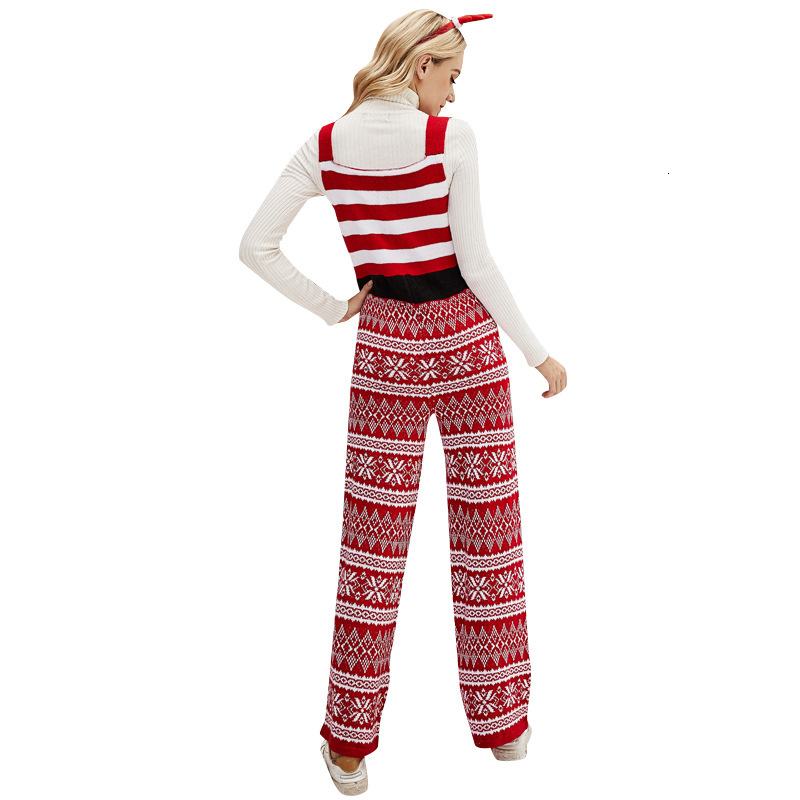 Autumn Winter Strap Pants Loose Christmas Snowflake Knitted jumpsuit dongdumaoyi
