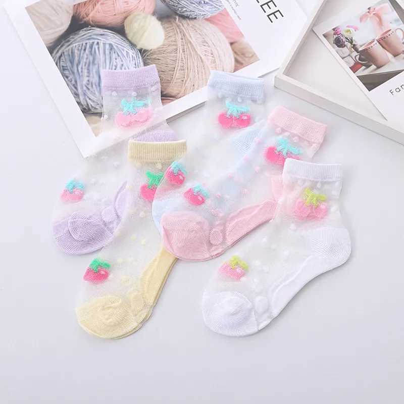 5Pairs Summer Kids Girls Socks Mesh Breathable Baby Girl Socks Children Trendy Elastic Lace Flowers Princess Sock For 1-12Years CL240824