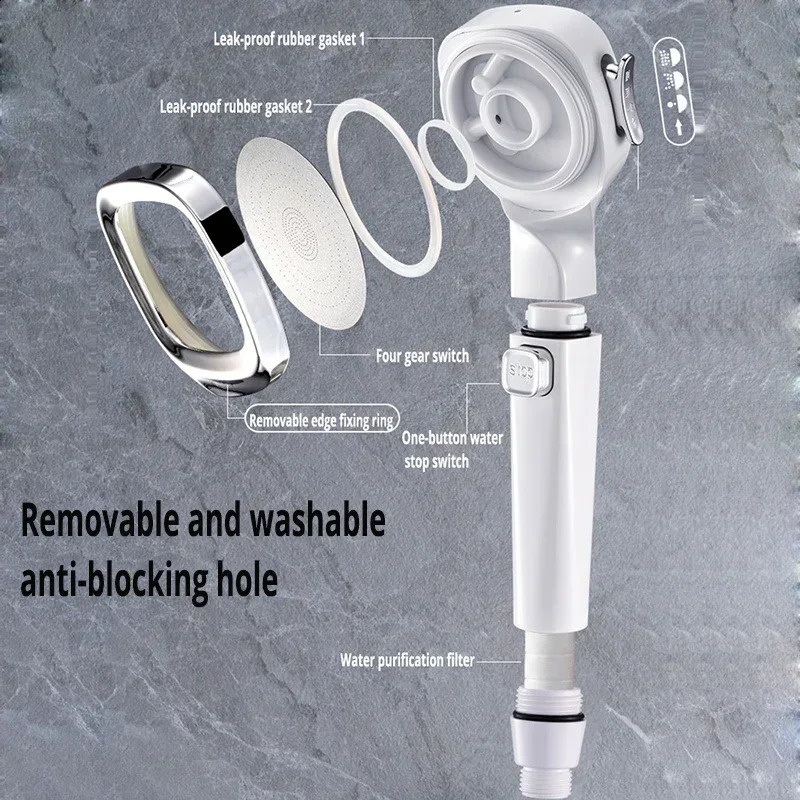 High pressure shower head watersaving 3mode adjustable one button water stop massage spray bathroom accessories 240824