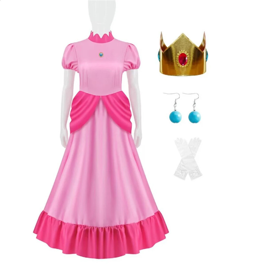 Peach Princess cosplay costume womens pink dress accessory set girls princess Halloween carnival party w240824
