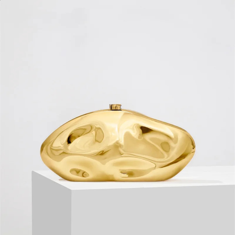 Fashion Acrylic Egg Shape Clutch Bag for Wonen Gold Silver Evening Party Bag y Shinny Metal Box Shoulder Crossbody Bags 240824