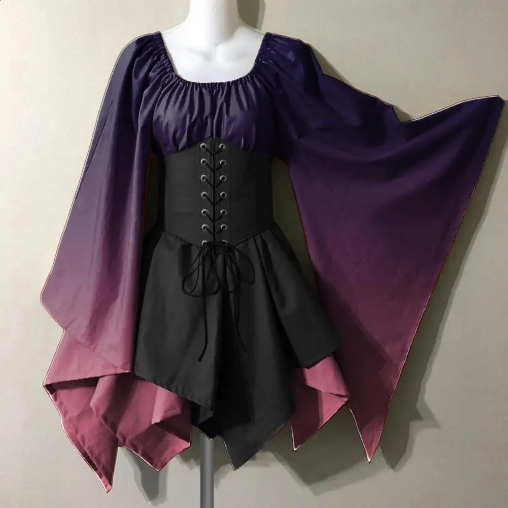 Retro 80s dress gradient color matching retro batsleeves performance stage womens Halloween roleplaying 240823