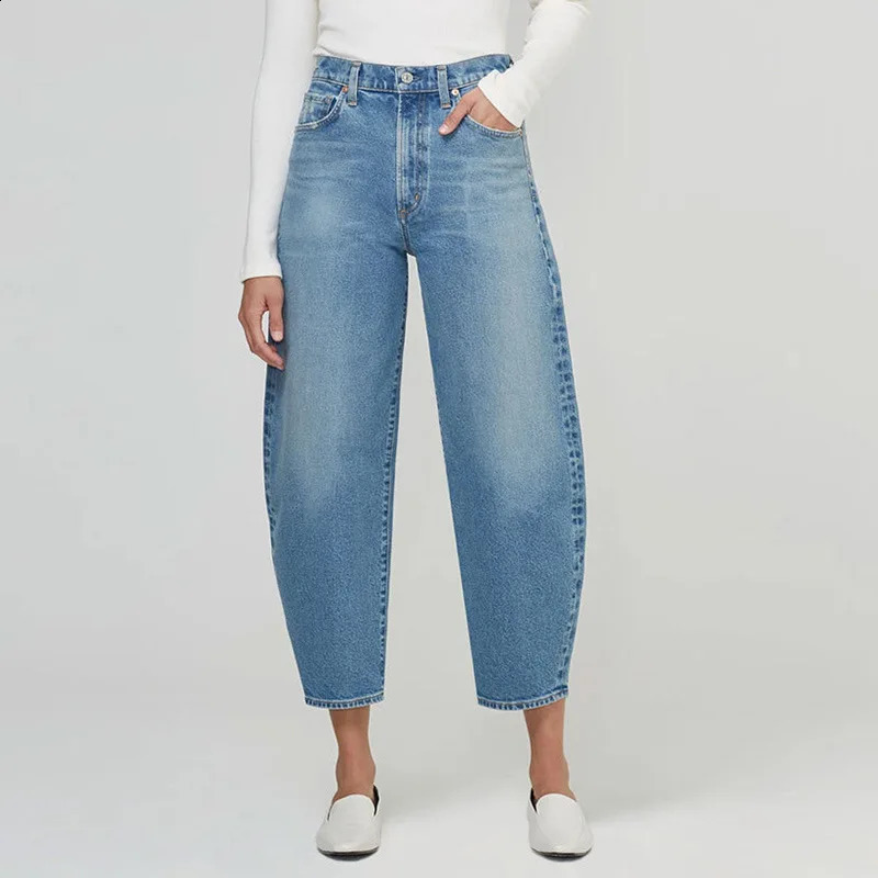 IOO Womens Conical Cut Jeans with Pocket Edge High Quality Loose Fit Shining 240823