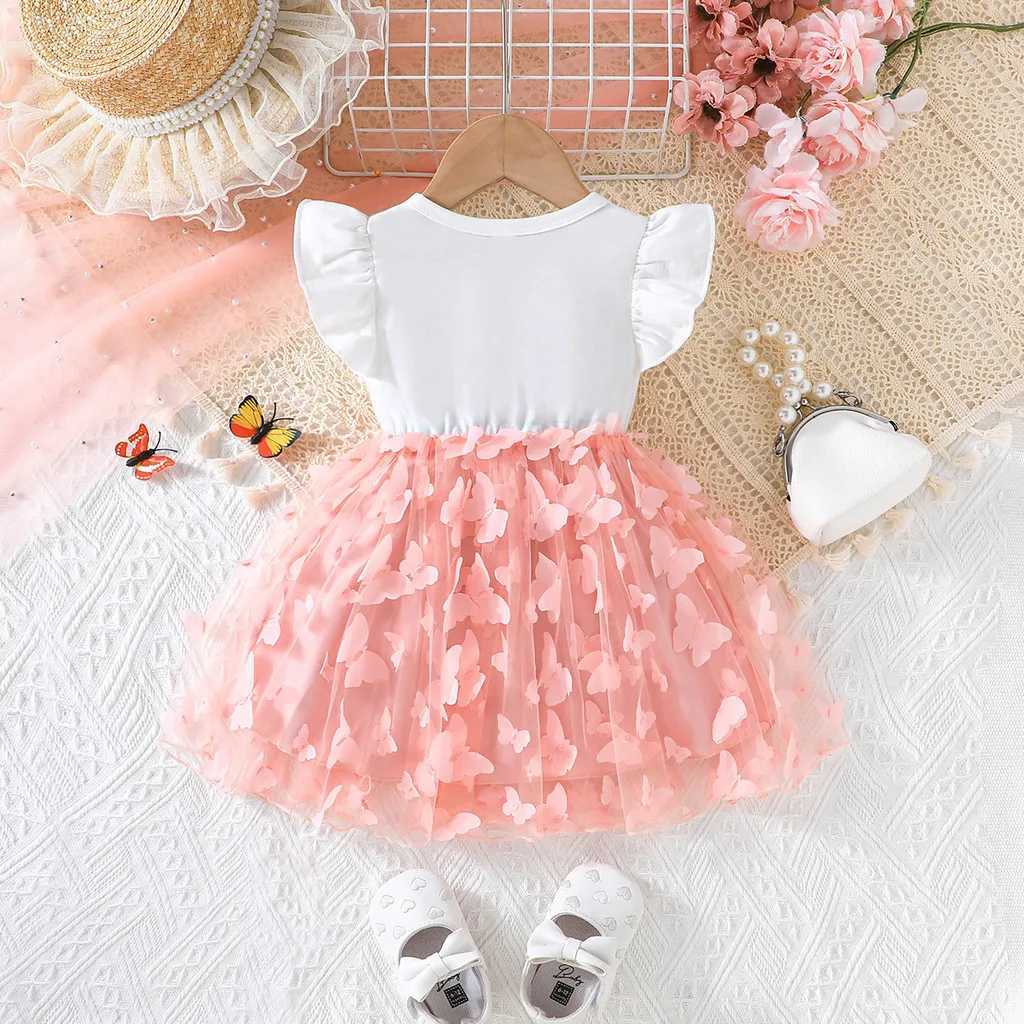 3-year-old cute butterfly ruffled sleeveless princess formal dress W240823