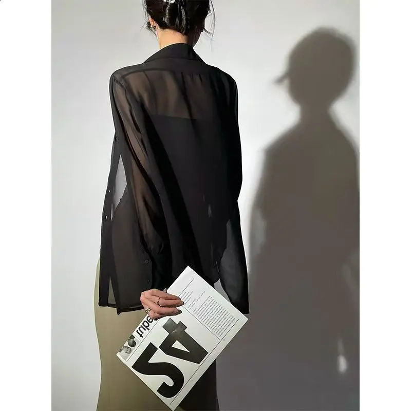 Korean Fashion Cardigan Women Sun-proof Shirts Summer Long Sleeve Solid Color Loose Chiffon Blouse Elegant Ladies Blouses Trendy 240823