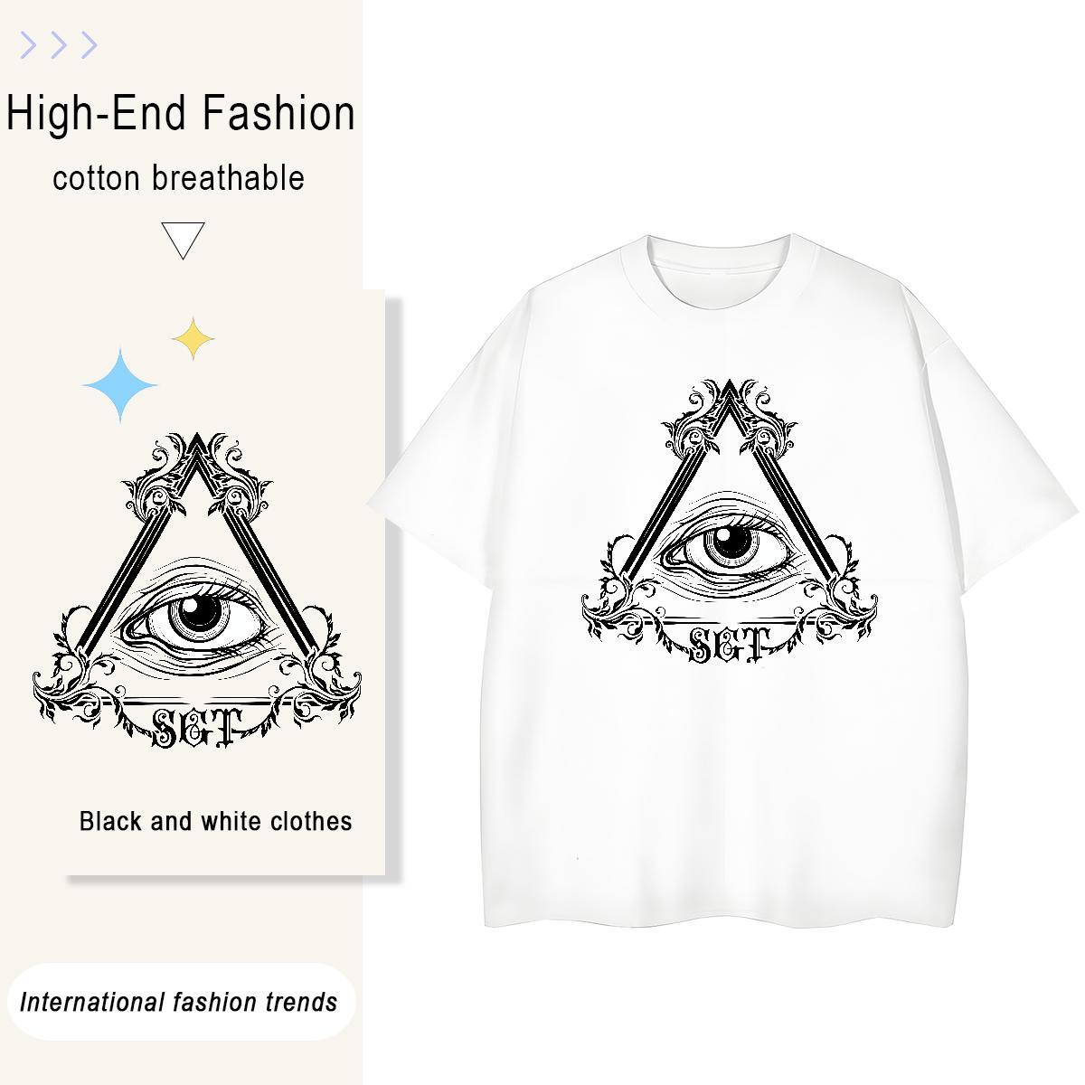 Classic T-Shirts for Men 230g Cotton eye of the devil Casual Daily Wear Plus Size Custom Crew Neck Breathable Men Tops Tees Fashion Design Clothings