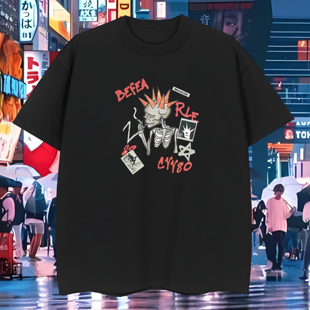 TOP Quality T Shirts Men 230g 100% Cotton skull Anime Printing Street White Plus Size O Neck Short Sleeves Men Clothes T-Shirt Fashion New Tshirts