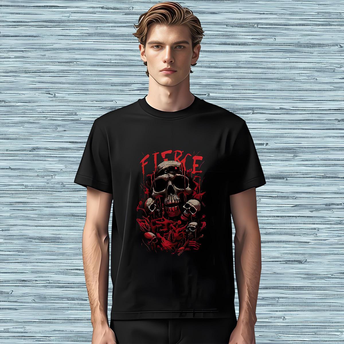 Brand Mens T Shirts 230g Pure Cotton bloodiness Casual Plus Size Cartoon Round Neck Short Sleeve Tshirts Classic Casual Tops