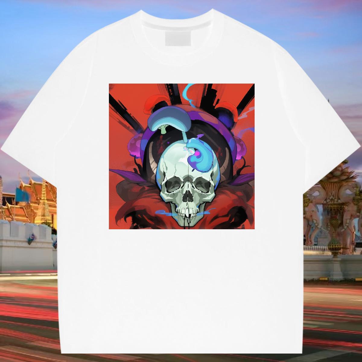 Loose Fit T-Shirts 230g 100% Cotton skull Spring Summer Skull Short Sleeve Soft Tshirts Fashion New Clothes