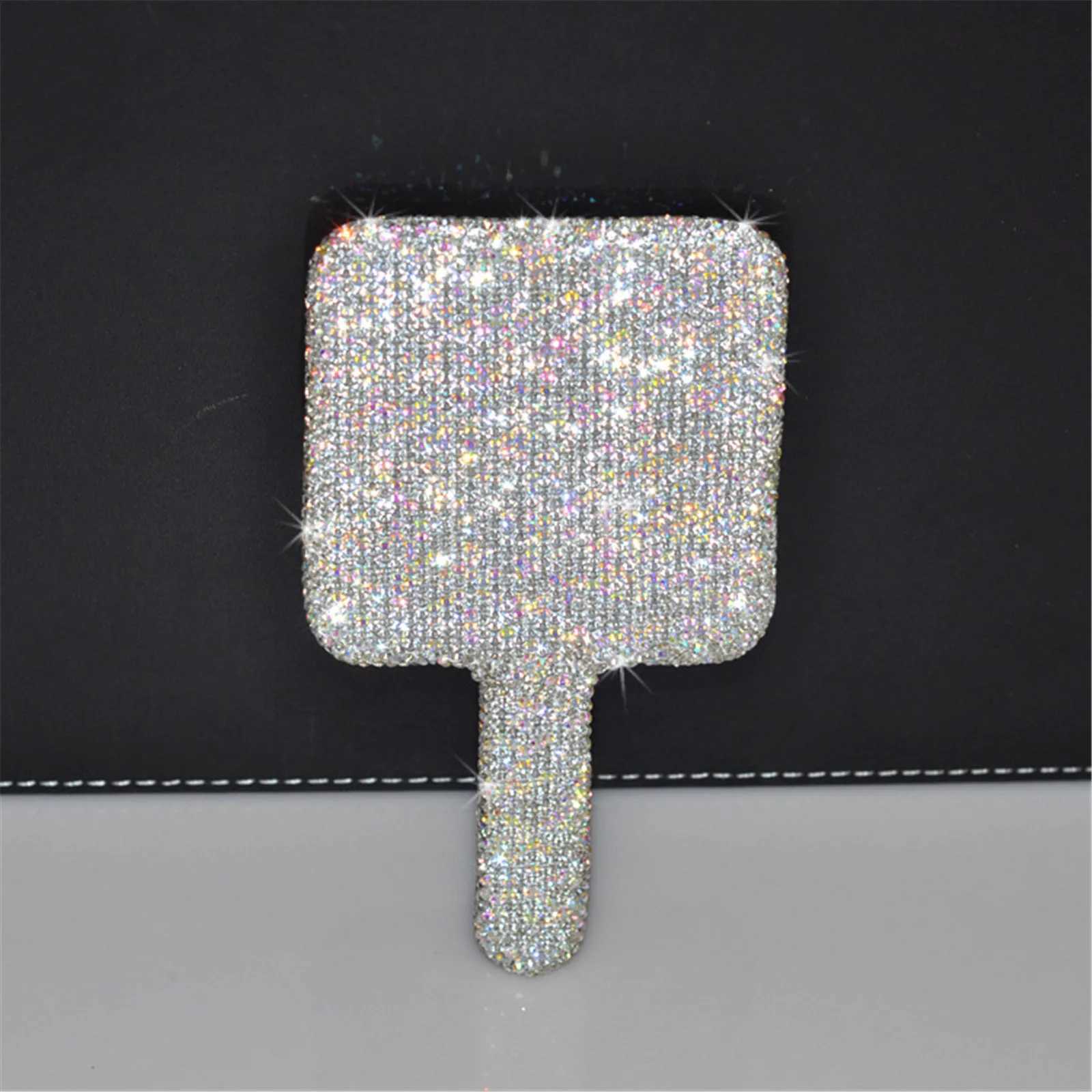Womens Makeup Compact Mirror Sticking Diamond Hand-held Mirror ABS Fashionable High-end Beauty Handle Mirror Cosmetic MirrorXJ241213