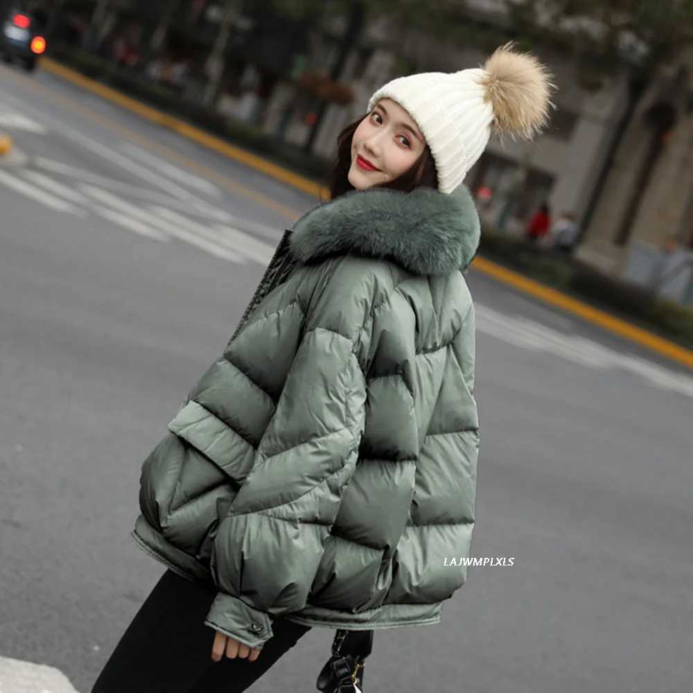 Women's Down Parkas Natural Fur Large Hooded Winter Coat Women 90% White Duck Down Jacket Thick Warm Parkas Female Outerwear Pure Color Y240824GA