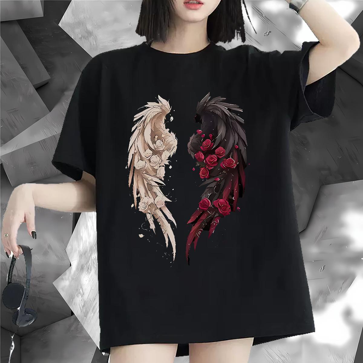 5A Tshirt for Man Woman 230g Pure Cotton wing Spring Summer Women T Shirts Short Sleeve O-Neck Cartoon Floral Printing Tops