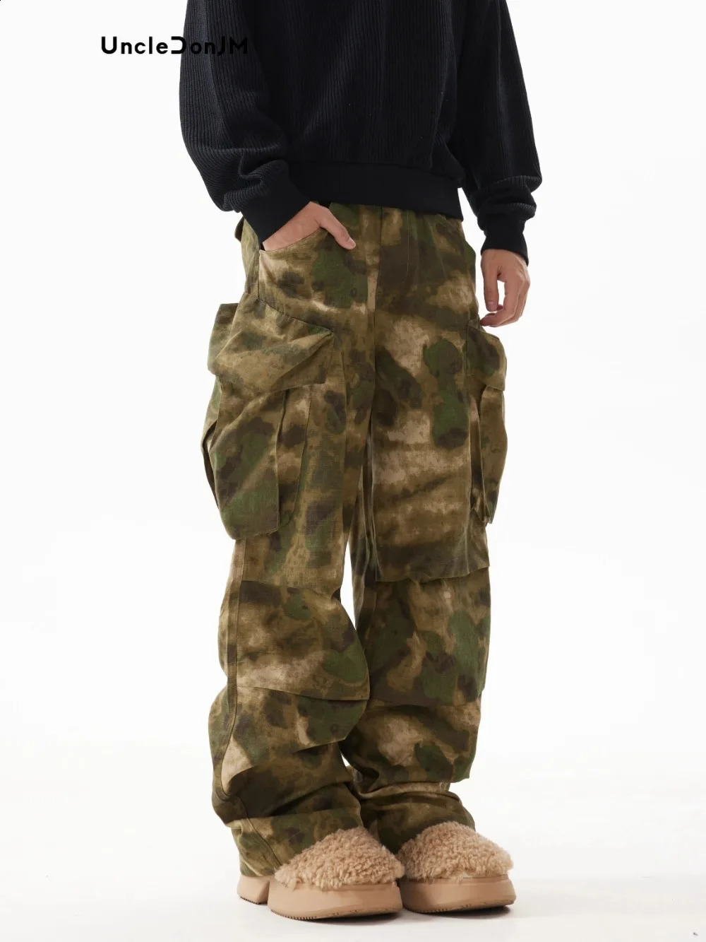 UncledonJM Cavalry Camouflage Cargo Pants Overalls Casual Multi Pocket Artillery Troop Hip Hop 240823