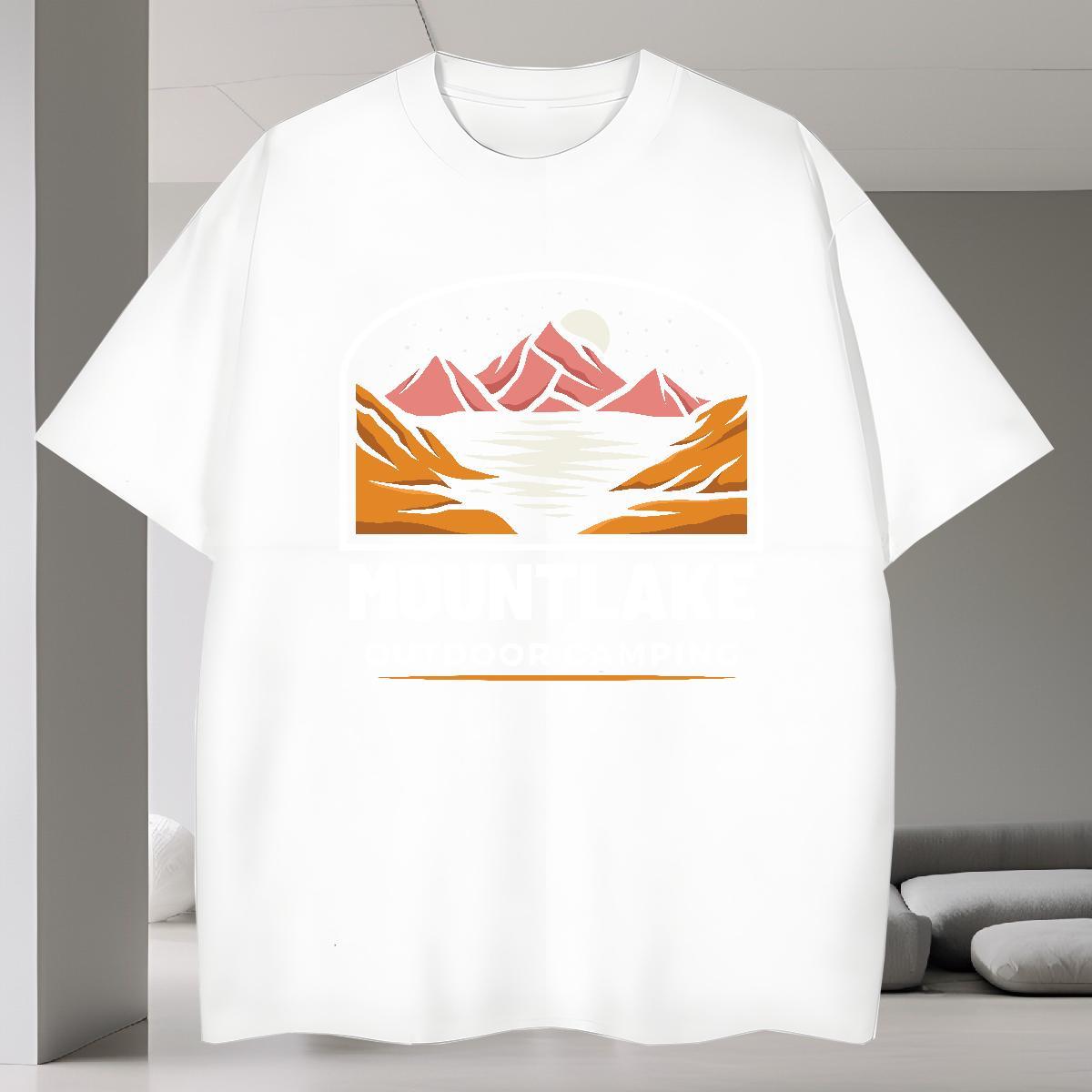 Loose T Shirts Men 230g 100% Cotton mountains Casual Daily Wear Graphic Breathable Crew Neck Tshirts Classic Casual Tops Shirt