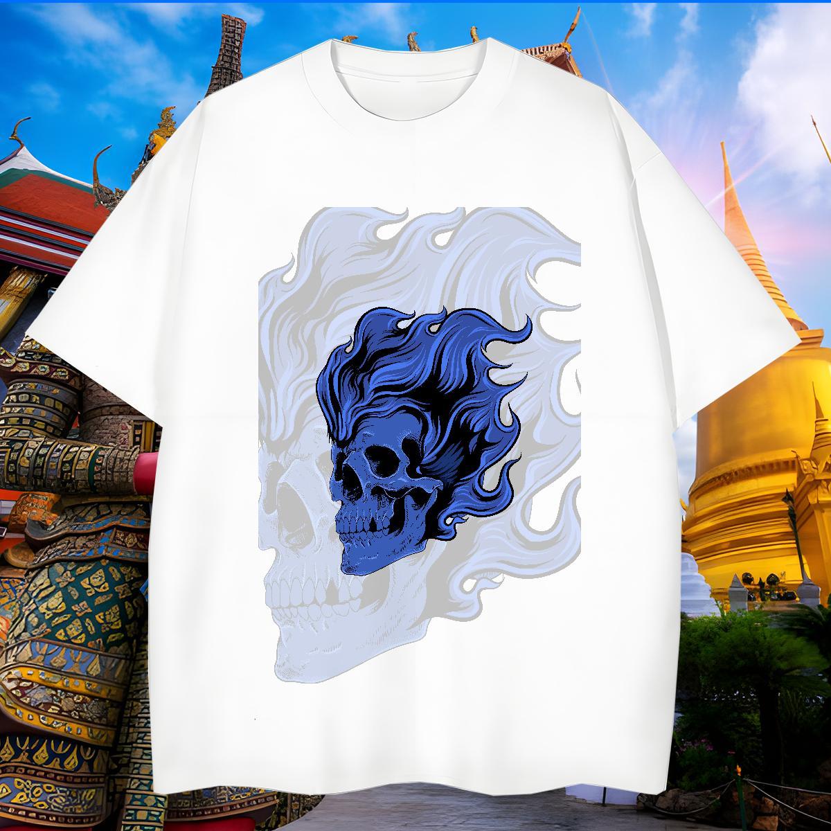 Loose T-Shirts 230g 100% Cotton skull Casual Beach Customized Print Round Neck Short Sleeve Mens Tshirts 2024 New Tees Shirts