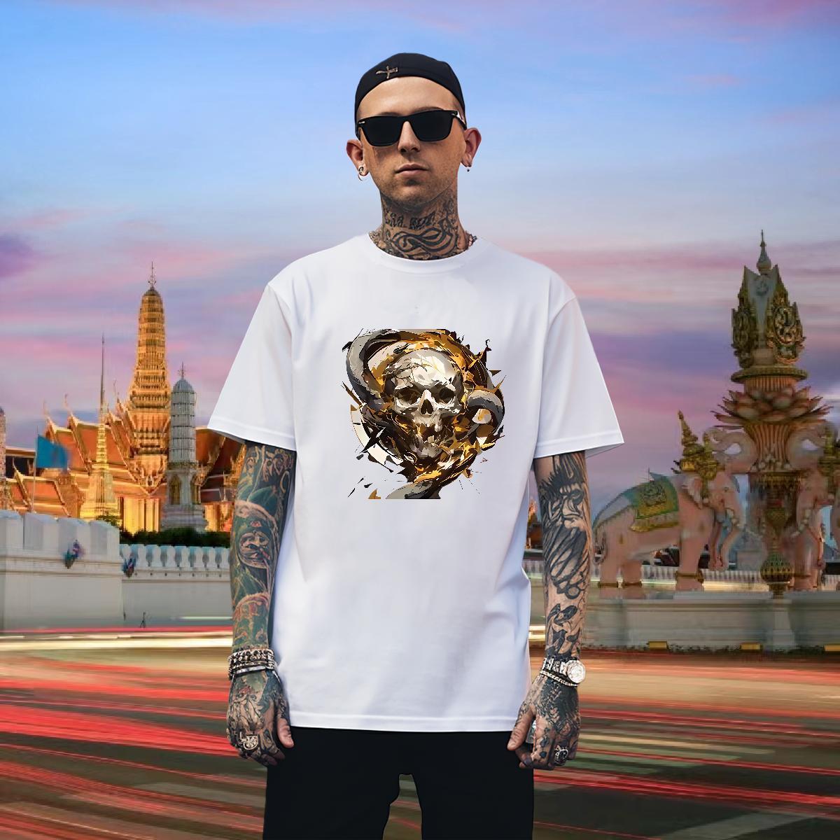 Comfortable T-Shirts for Men 100% Cotton 230g skull Casual Daily Wear Oversized 4XL Round Neck Short Sleeve Men Tees 2024 DIY Tshirts